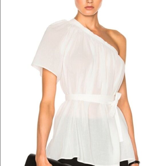 Helmut LangĀ Oneā Shoulder Cotton GauzeāBeltedāShirt Large Asymmetrical Tie loose - Picture 2 of 6